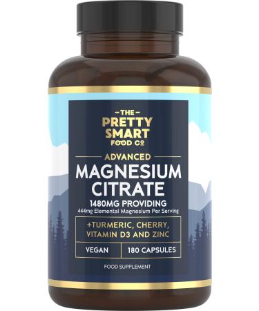Magnesium Citrate 1480mg 180 Vegan Magnesium Capsules not Magnesium Tablets with Turmeric Zinc Vitamins D3 & B6 - High Absorption Premium Magnesium Supplements 90 Day Supply UK Made
