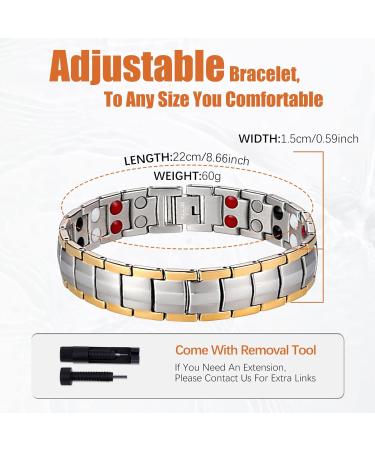 Jeracol Titanium Steel Magnetic Bracelet for Men | Double Row Strength Magnets | Free Links Removal Tool | Jewelry Gift Box | Silver Gold - Buy Online on GoSupps.com