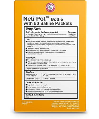 GuruNanda Arm & Hammer Neti Pot - Nasal Rinse Kit for Sinus Wash & Allergy Relief - BPA-Free - 50 Salt Packets Included - 240ml - Blue - Buy Online on GoSupps.com