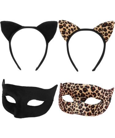 FRCOLOR Cat Ears Headband and Cat Eye Mask Leopard Black Halloween Make Up Cosplay Party Favors for Adults Kids - Buy Online on GoSupps.com