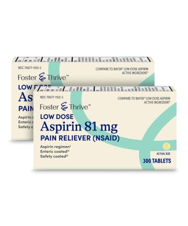 Foster & Thrive Aspirin Low Dose 81 mg Enteric Coated Tablets Doctor Recommended Secondary Prevention of Cardiovascular Disease 300 Coated Tablets (Pack of 2)