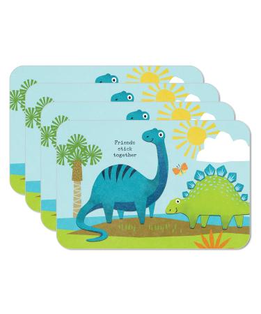 CounterArt Dino World 4 Pack Child Reversible Easy Care Flexible Plastic Placemats Made in The USA BPA Free PVC Free Easily Wipes Clean