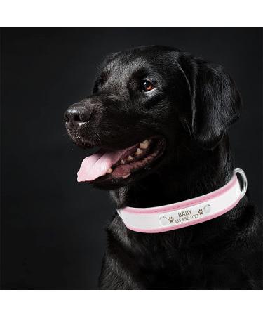 Senristar Personalized Reflective Leather Dog Collar - Engraved Name Tape for Small Medium Large Dogs & Cats (XL 3.0 cm Width 45-55 cm Neck Pink) - Buy Online on GoSupps.com
