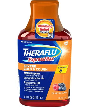 Theraflu ExpressMax Daytime Severe Cold & Cough Relief Syrup - 8.3 oz Bottle, Berry Flavor - Buy Online on GoSupps.com
