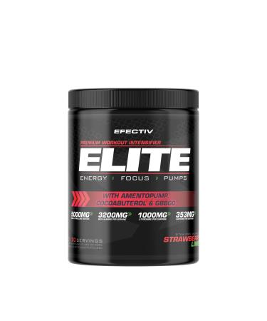 Efectiv Elite Premium Pre Workout Intensifier - Enhanced Energy - Helps Focus - Provides Pumps - with Amentopump Cocoabuterol and GBBGO - 420grams (Strawberry Lime)