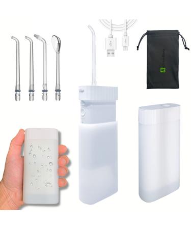 Cordless Water Flosser Teeth Cleaner Travel - Portable Oral Irrigator Water Flosser Braces Teeth Bridges Care - Automatic Tooth Cleaner - Travel Tooth Washing Device Pouch (White)