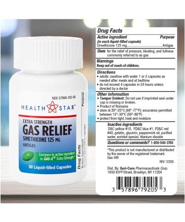 GeriCare Simethicone 125mg Extra Strength Gas Relief Softgels Relieves Stomach Pressure Bloating and Fullness 50 Count (Pack of 1) - Buy Online on GoSupps.com