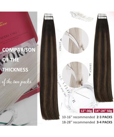 Moresoo Balayage Tape in Hair Extensions - Darkest Brown to Chestnut Brown Ombre - 20 Inch, 20 Pieces/50g - Buy Online on GoSupps.com
