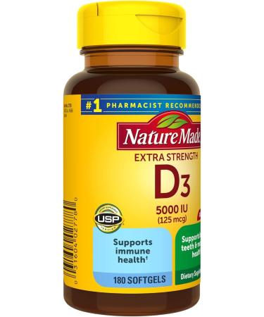 Extra Strength Vitamin D3 5000 IU - 180 Softgels, High Potency for Immune Health, Bones, Teeth & Muscle Function - Buy Online on GoSupps.com