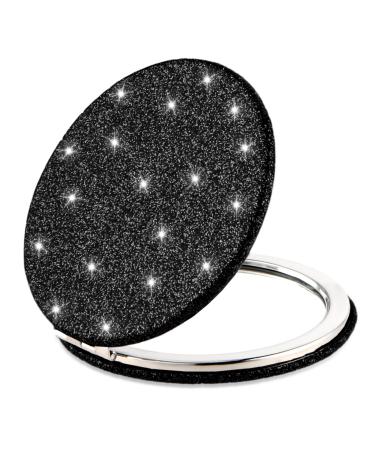 Dimeho Travel Makeup Mirror Magnifying Compact Cosmetic Mirror Portable Mini Pocket Mirror Round Double-Sided 2X/1X Folding Handheld Mirror for Purses Travel(Black)