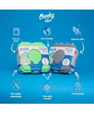 Cheeky Wipes Reusable Baby Wipe Kit - 25 Washable Bamboo Terry Cloth Wipes with Fresh and Mucky Soaking Boxes & Essential Oil Solutions - Bamboo (White) - Buy Online on GoSupps.com