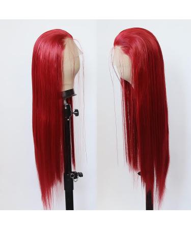 BTWTRY Red Synthetic Lace Front Wig - Long Straight Dark Red Heat Resistant Fiber Hair Wig for Women - Buy Online on GoSupps.com