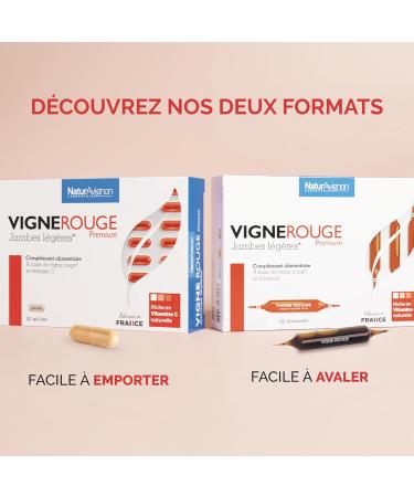 NaturAvignon Red Vine Laboratory | Against heavy legs & swelling | Red vine + Acerola | 100% natural origin | Proven efficacy | Made in France | 20 vials (10 days) - Buy Online on GoSupps.com