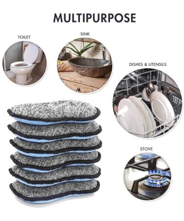 Scrubit Multi-Purpose Non-Scratch Microfiber Scrub Sponges - Small 6 Pack, Gray & Blue - Ideal for Effortless Cleaning of Dishes, Pots, and Pans - Buy Online on GoSupps.com