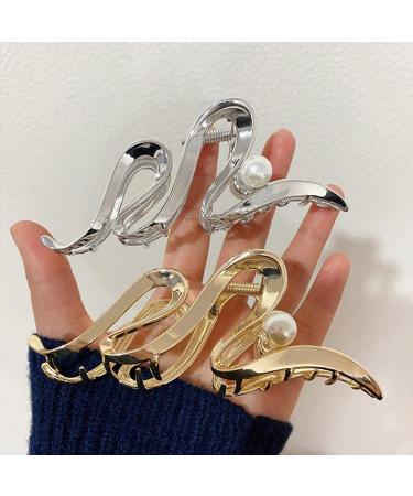 Gold Wave Pearl Hair Clip - Luxury Snake Design for Women | Irregular Acrylic Claw Clip for Thick/Thin Hair | Stylish Hair Accessory for Girls - Buy Online on GoSupps.com