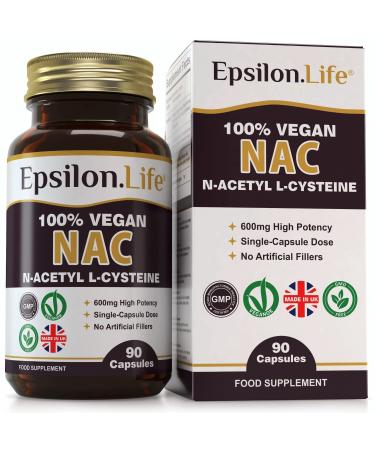 NAC 600mg Vegan Supplement - N-Acetyl-Cysteine Nutritional Supplements - 90 Capsules to Help Replenish Your Glutathione Levels - Made in The UK - No Artificial Fillers - Just NAC and Rice Flour