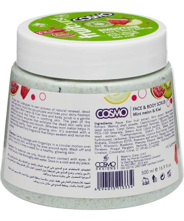 Mint Melon and Kiwi Body Scrub, 500 ml | 16.90 fl.oz Body Scrub, With Natural Fruit Extract, All Skin Types, for Men & Women - Buy Online on GoSupps.com