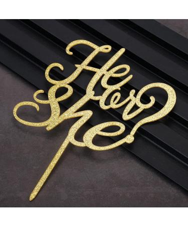 He or She Cake Topper Gold Acrylic Gender Reveal Topper for Baby Shower Gender Reveal Party Decorations by Topfunyy - Buy Online on GoSupps.com