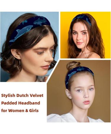 Headbands Women Hair Head Bands 2 Pieces Wide Top Turban Velvet Hair Bands Elastic Headband Sharks Sea Ocean Fashion Head Wrap 2 Size Multi-colored 4 - Buy Online on GoSupps.com