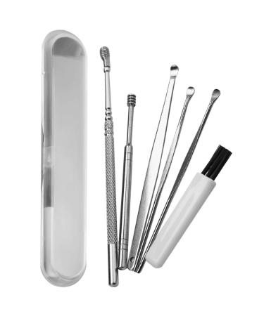 Bumdenuu 6Pcs Ear Pick Set Stainless Steel Earpick Ear Wax Curette Remover Spoon Spiral Ear Clean Tool With Case