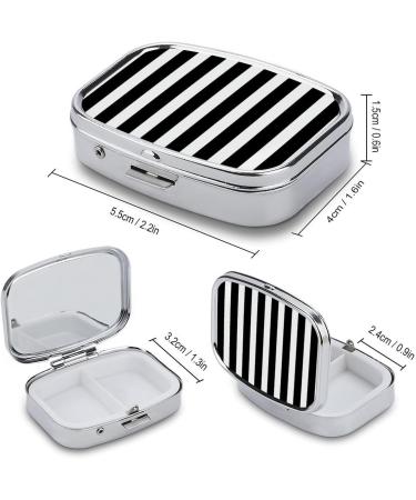 Stylish Black & White Stripe Pill Box - 2 Compartment Medicine Organizer | Portable Decorative Metal Case for Pocket or Purse - Buy Online on GoSupps.com
