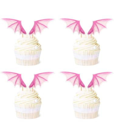 24 Pink Dragon & Bat Wing Cupcake Toppers | Dinosaur Themed Party Accessories | Dragon Birthday Decoration - Buy Online on GoSupps.com