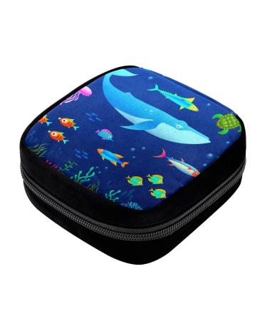 GIAPB Period Bag Sanitary Napkin Storage Bag Pad Holder for Period Makeup Pouch Art Sea Whale Color4218