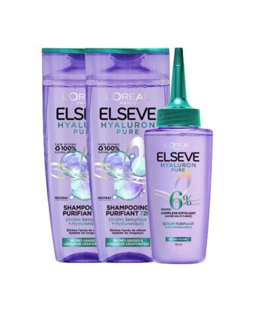 L'Oréal Paris - Elsève Hyaluron Pure Routine: 2x 72H Purifying Shampoo + 1x Purifying Serum for Oily Scalp - Salicylic & Hyaluronic Acid Complex - Hair Care Protocol