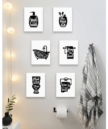 Drsoum Bathroom Decor Wall Art Prints - Set of 6 Funny Small Toilet Signs - 8x10 inch Framed - Black and White - Buy Online on GoSupps.com