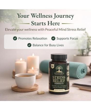 Peaceful Mind Centers Stress Relief Formula - Natural Ashwagandha Capsules GMO Free - unflavoured Quality Herbal Wellness Supplement for Relaxation and Mental clarity-60-count - Buy Online on GoSupps.com