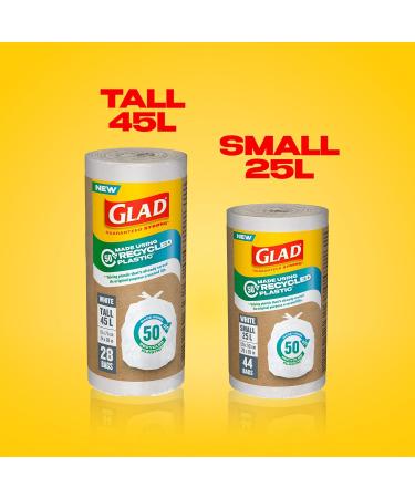 Glad White Garbage Bags - Small 25 Litres - Made using 50% Recycled Plastic 44 Trash Bags - Buy Online on GoSupps.com