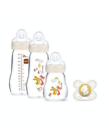 MAM Set (3 glass bottles + 1 lollipop) - Heat resistant - Glass bottle for babies from birth made of silicone