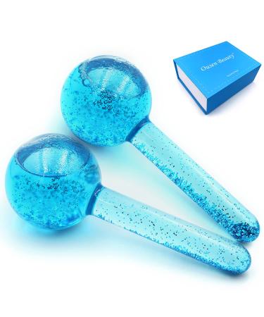 Ice Globes for Cold Hot Therapy Skin Care,Quartz Glass Ice Roller 2Pcs Reusable,Ice Beauty Ball for Neck Facial Massager,Reduces Redness and Inflammation,Promote Blood Circulation Blue