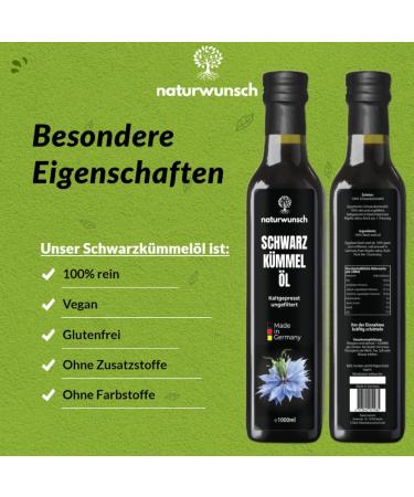 naturwunsch Nigella Oil 1000 ml Unfiltered Cold Pressed Freshly Made in Germany - Egyptian Nigella Sativa Seeds - Buy Online on GoSupps.com