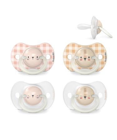 Suavinex 4 Set Night & Day Schnuller for babies from 6-18 months bright in the dark baby pacifier pacifier with physiological sucker SX Pro made of silicone symmetrical pink beige 6-18 months pink / beige