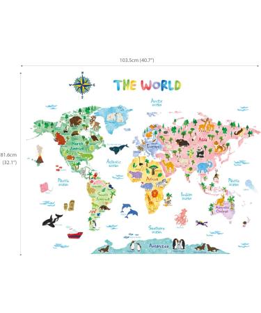 DECOWALL SG2-1615S Animal World Map Kids Wall Stickers Decals Peel and Stick Removable for Nursery Bedroom Living Room decor baby educational nation worldwide Animals World Map - Buy Online on GoSupps.com