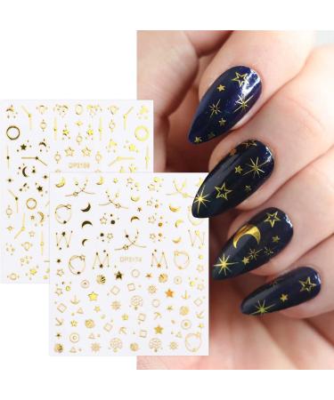8 Sheets Gold Star Moon Nail Art Stickers Decals Self-Adhesive Metallic Ramadan Zodiac Design Manicure Tips Nail Decoration for Women Girls - Buy Online on GoSupps.com