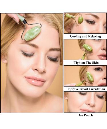 Natural Stone Face Roller & Gua Sha Set - 100% Real Anti-Aging Tools for Puffy Eyes & Wrinkles (Green) | International Shipping - Buy Online on GoSupps.com
