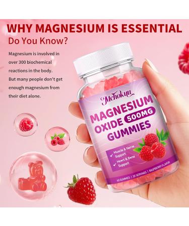 Magnesium Oxide Gummies 500mg Sugar Free Chewable Magnesium Oxide Supplement for Adults & Kids Nerve Support & Energy Boost Non-GMO Raspberry Flavor 60 Count 60 Count (Pack of 1) - Buy Online on GoSupps.com