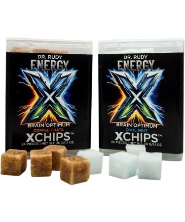 Dr. Rudy Energy XChips Mint Clean Energy & Focus Natural Caffeine + L-Theanine + B12 Birchwood Xylitol for Oral Health Fast-Dissolving Mint Cubes 2 Pack - Buy Online on GoSupps.com