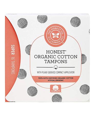 The Honest Company Organic Cotton Tampons with Plant-Based Compact Applicator | Super | Hypoallergenic & Breathable | GOTS-Certified Organic Cotton | Feminine Hygiene Products | 16 Count