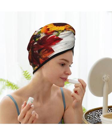 Thanksgiving Autumn Pumpkins Microfiber Hair Towel - Soft Absorbent Coral Velvet Quick Dry Wrap for Women with Long Curly & Thick Hair - Buy Online on GoSupps.com