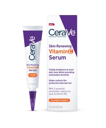 CeraVe Vitamin C Serum with Hyaluronic Acid | Skin Brightening Serum for Face with 10% Pure Vitamin C | Fragrance Free | 1 Fl. Oz 1 Fl Oz (Pack of 1)