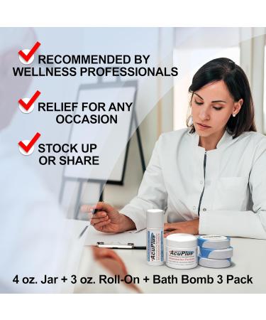 AcuPlus Pain Relief Cream Roll-On & Bath Bombs - Advanced Anti-Inflammatory for Sore Muscles Joints Arthritis Bursitis & Tendonitis - 4 oz Jar & 3 Pk Bath Bombs - Buy Online on GoSupps.com