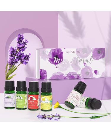 ASAKUKI Floral Essential Oils Set - Jasmine, Ylang Ylang, Rose, Lavender, Cherry Blossom, Gardenia - 10ml Premium Fragrance Oil for Aromatherapy, Hair Care, Candle & Soap Making - Buy Online on GoSupps.com