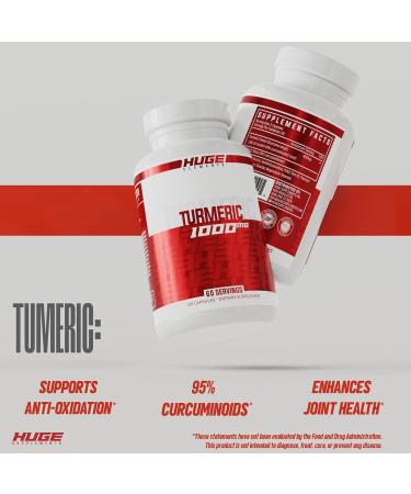 Huge Supplements Turmeric 1000mg of Pure Turmeric Root Extract per Serving 95% Curcuminoids Antioxidant Supplement Non-GMO Gluten-Free - 120 Capsules - Buy Online on GoSupps.com