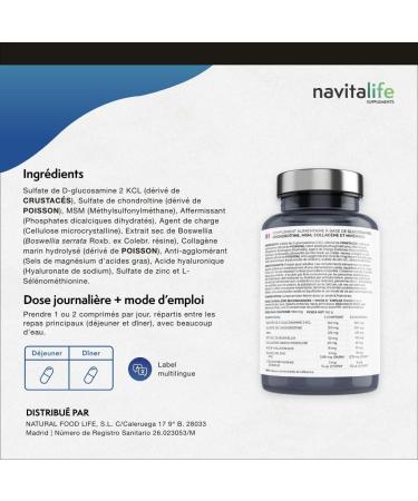 Glucosamine Chondro tine 1100mg Premium Complex + MSM + Hydrolysed Marine Collagen | Am liore la Mobilit R duit la Douleur | Avec Acide Hyaluronique Zinc S l nium et Boswellia - Buy Online on GoSupps.com