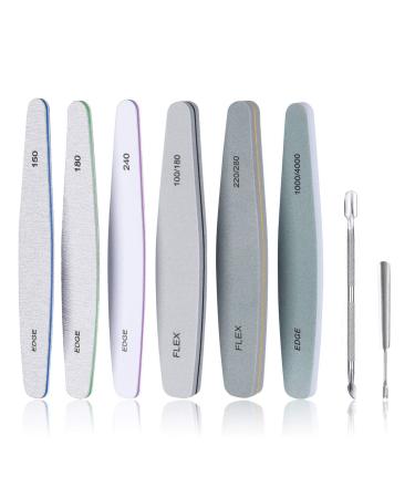 URAQT Nail File 8 Pcs Nail File and Buffer Set plus 2 Manicure Tools Professional Nail Files for Acrylic Made of Dual-Sided Emery Boards (100/150/180/220/240/280/1000/4000 Grits) 3# Combination