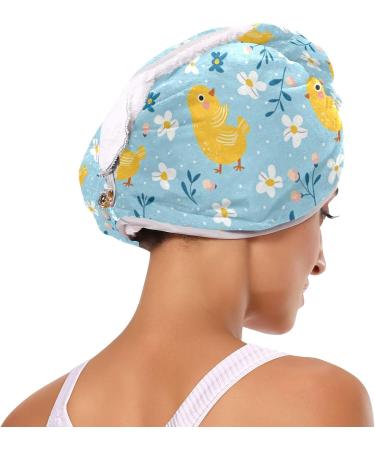 Yellow Chicken Flowers Hair Towel 2 Pack | Super Absorbent Quick Dry Hair Turbans for Women & Girls - Buy Online on GoSupps.com