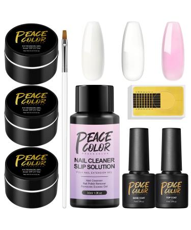PEACECOLOR Gel builds Nail 3 Colors 15ml Light Pink White Gel Strengthening Gel with Top Base Coat Solution Nail Brush